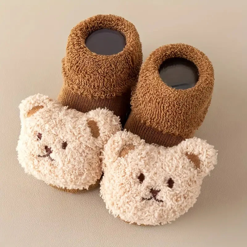 Non-Slip Fluffy Bear Socks Beige/Brown