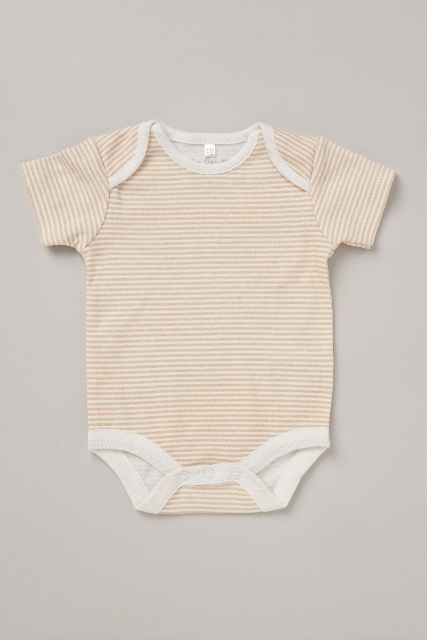 Baby short-sleeved vest in striped brown and white. 