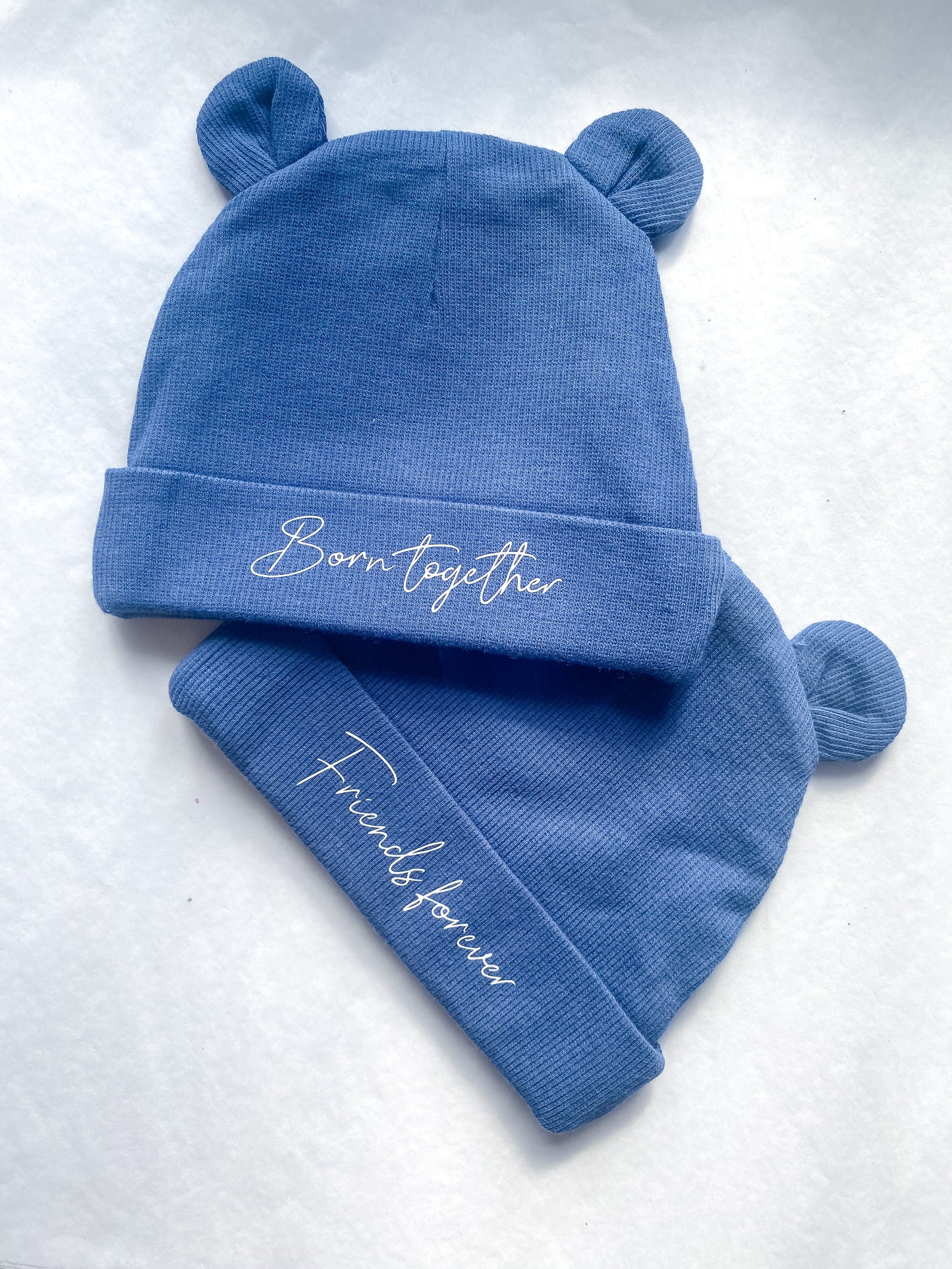 New Baby Twin Hats - 'Born Together, Friends Forever'