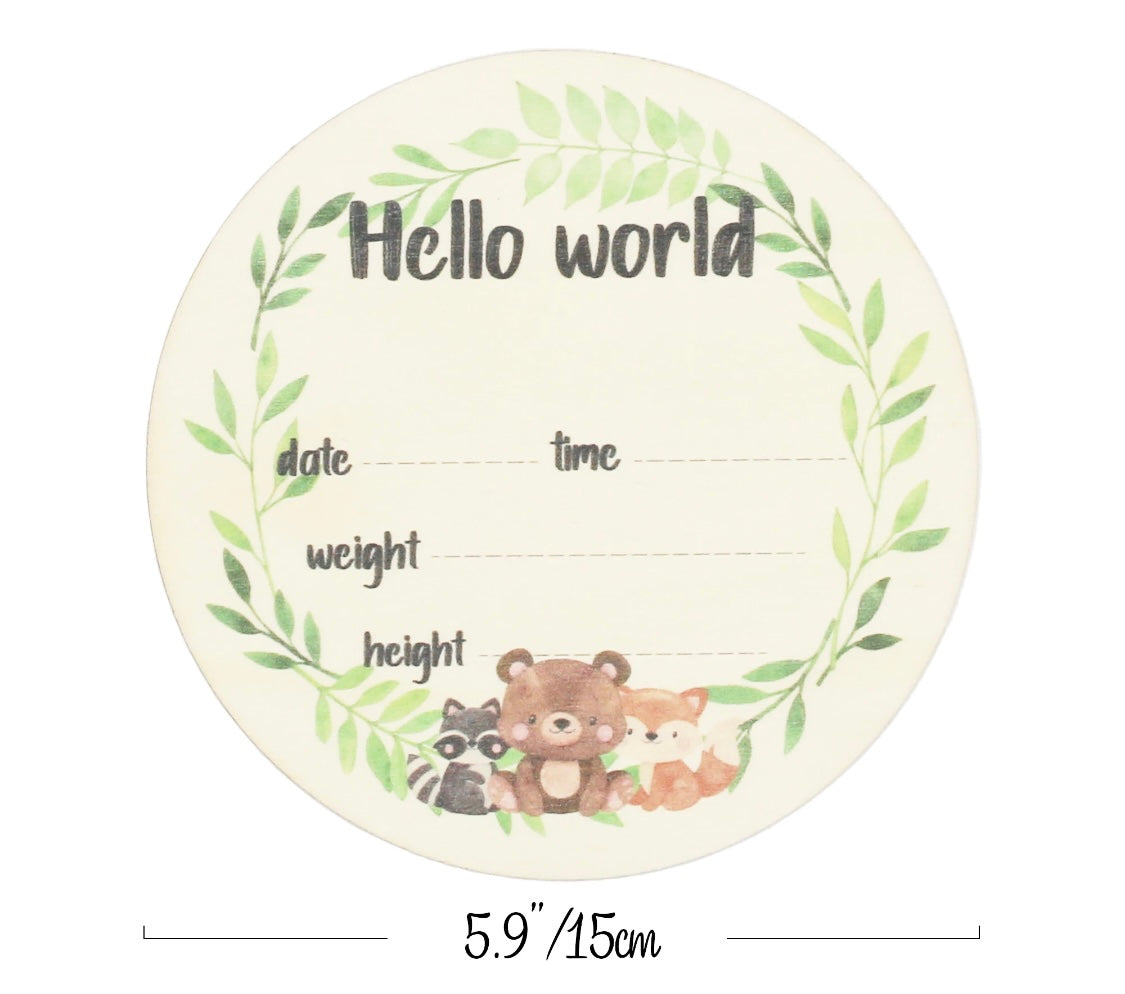 Hello World Animal Theme Wooden Plaque