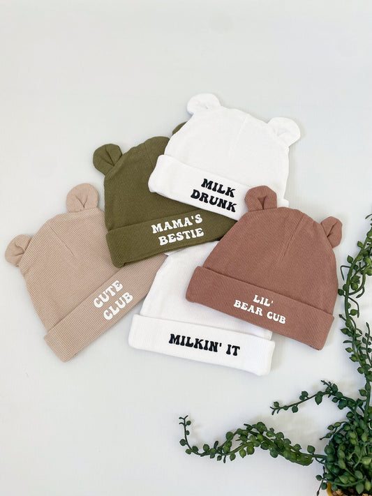 Handmade Slogan Bear Ears Hat 0-6M