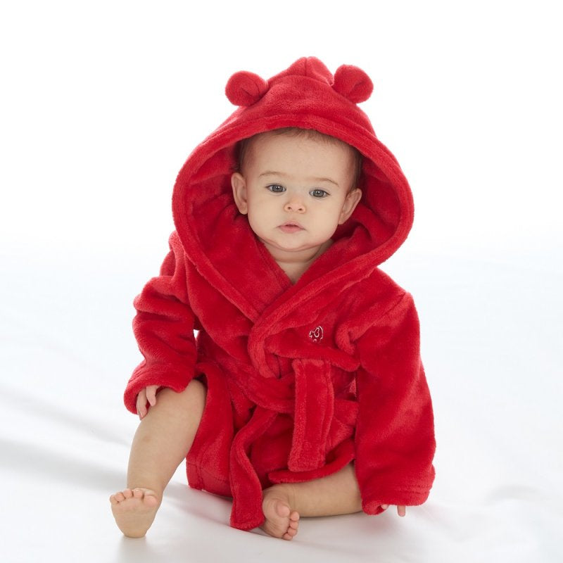 Red fluffy dressing gown with bear ears