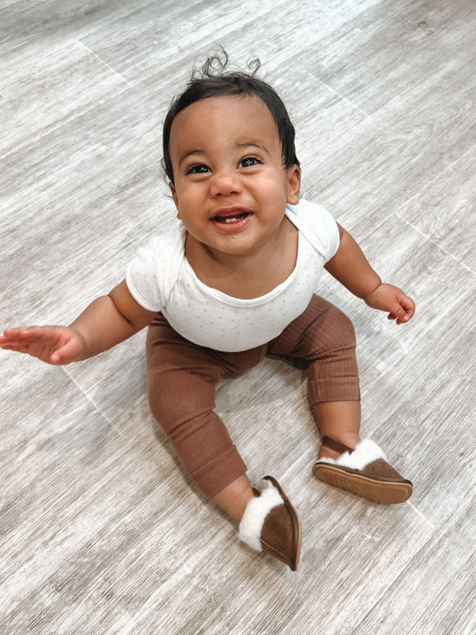 Brown Fluffed Baby Slippers