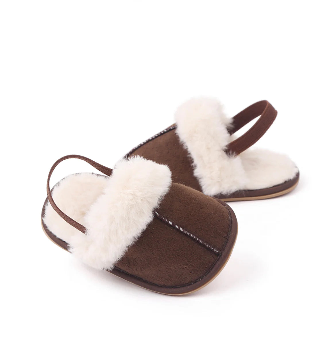 Brown Fluffed Baby Slippers