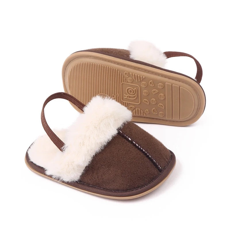 Brown Fluffed Baby Slippers