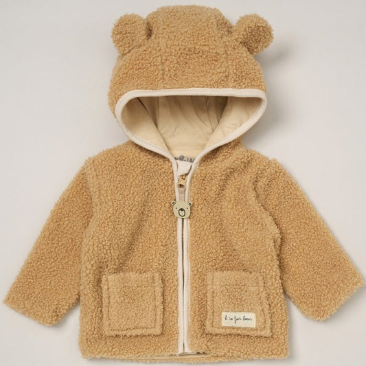 Sherpa bear ears hooded jacket in brown