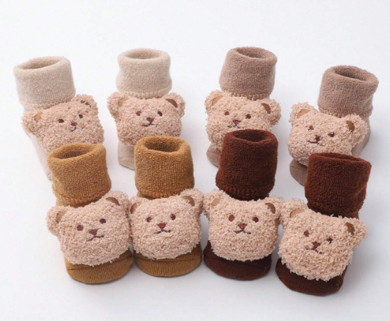 Non-Slip Fluffy Bear Socks Beige/Brown