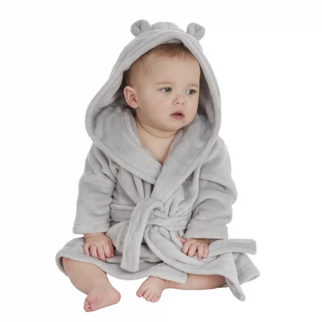 Hooded Bear Ears Bathrobe - Grey