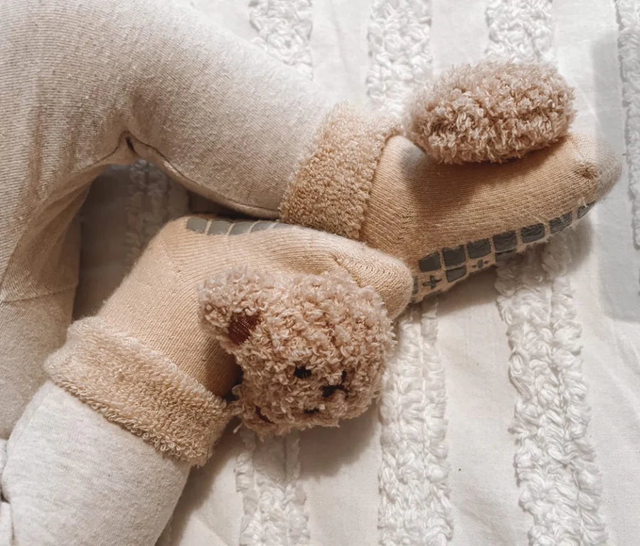 Non-Slip Fluffy Bear Socks Beige/Brown