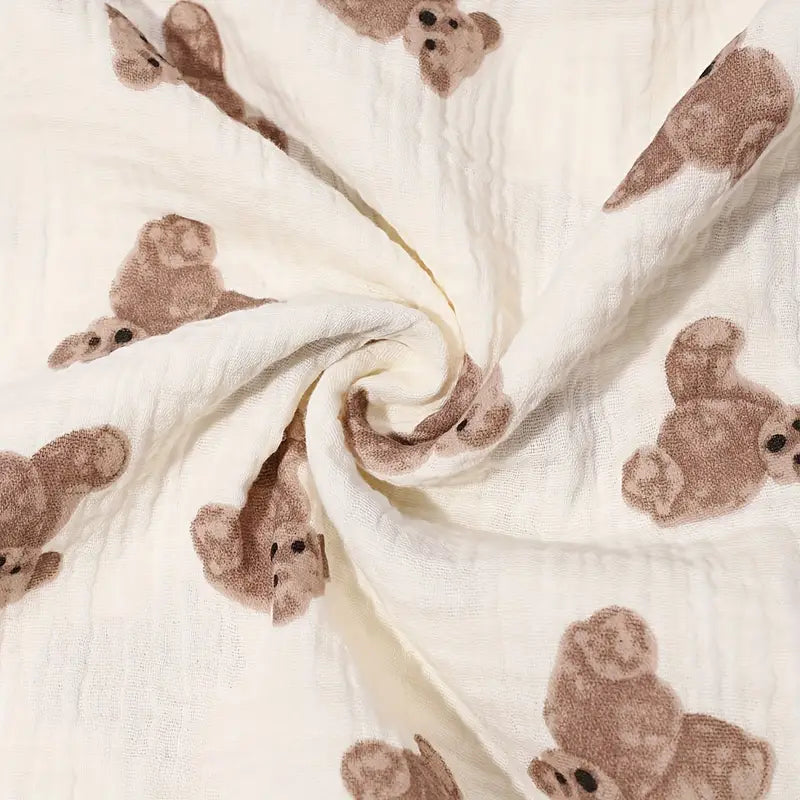 Bear Print Muslin Blanket W/ Tassels