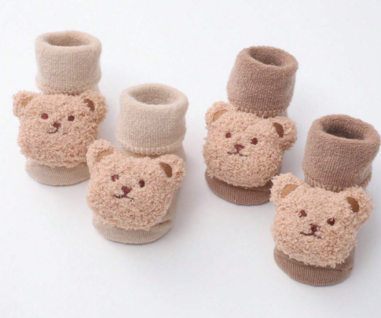 Non-Slip Fluffy Bear Socks Beige/Brown