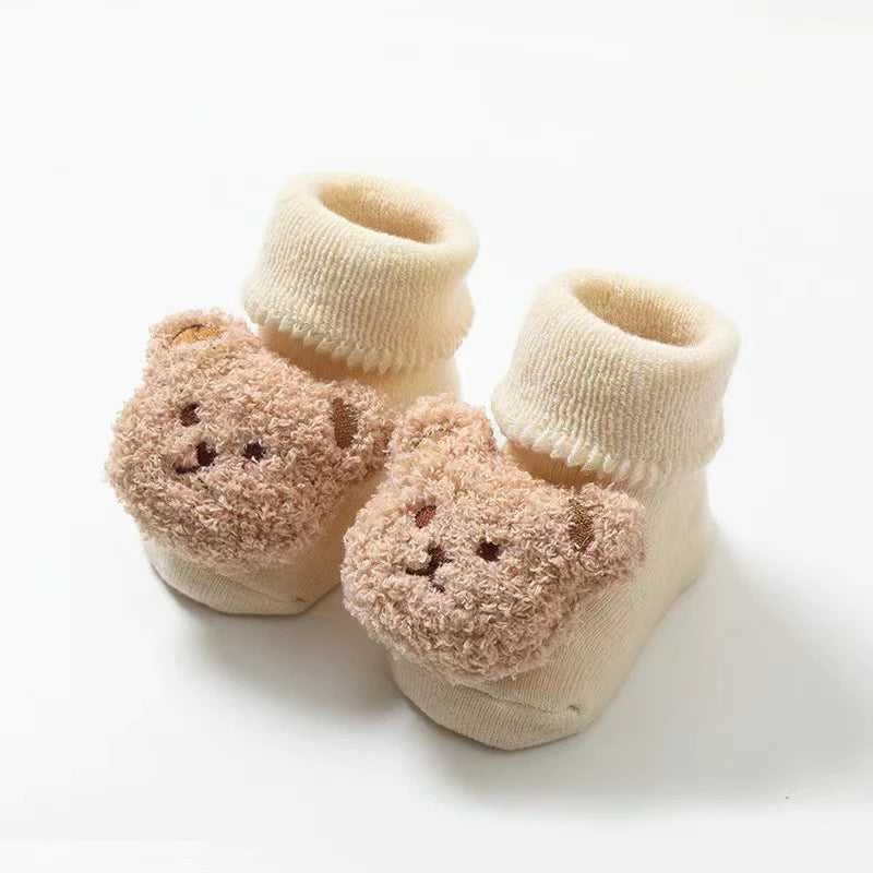 Non-Slip Fluffy Bear Socks Beige/Brown