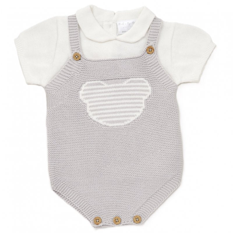 Knit Baby Romper Teddy Dungarees Grey