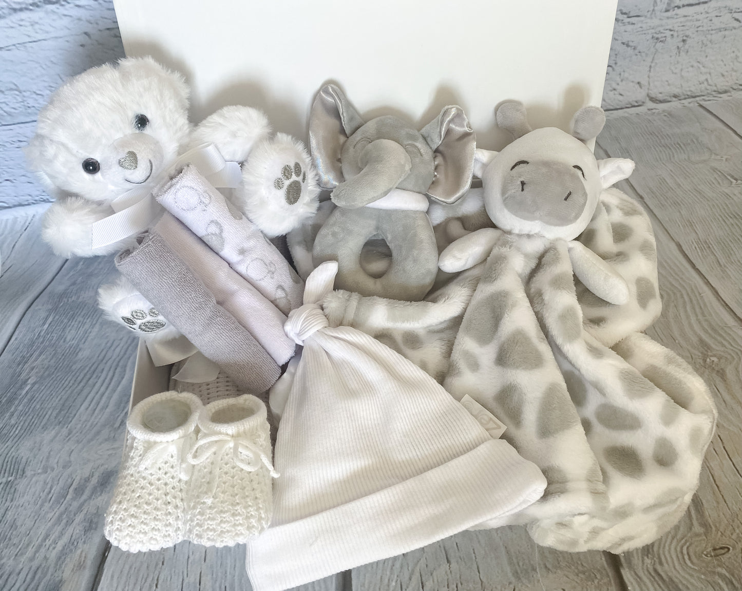 Newborn Gift Hamper Box | Unisex White & Grey - Luxe