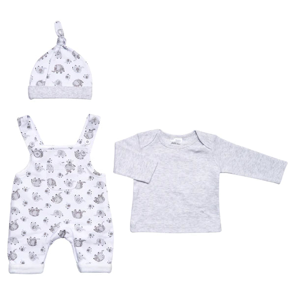 Prem Baby 3pc Dungaree Set - Elephant (3-8lbs)