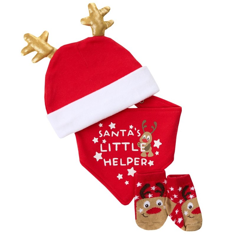 BABY XMAS REINDEER HAT, BIB & SOCKS SET (0-6 MONTHS)